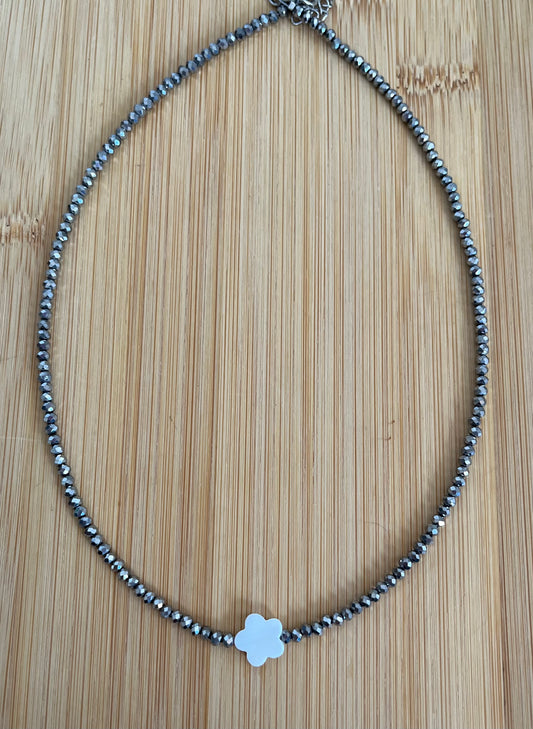 Chocker cristal prata com flor